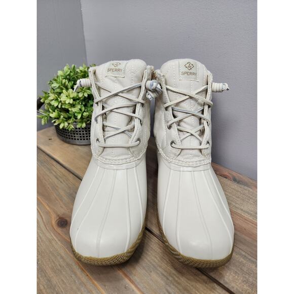 Sperry Saltwater Seacycled Nylon Beige Women's Duck Boots Size 10 M - Picture 3 of 9